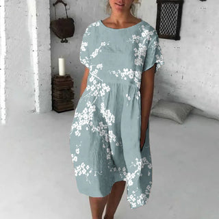 Robe courte à manches courtes pour femme | Midi à motifs