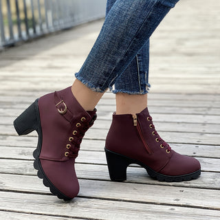 Women's lace-up ankle boots | Chunky heel with zipper