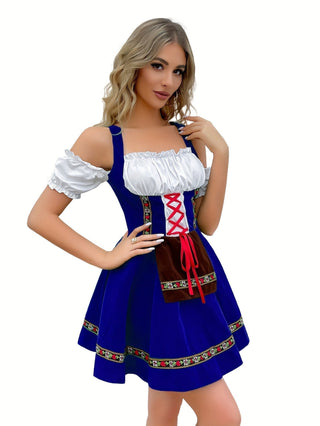Damen Oktoberfest Dirndlkleid Schulterfrei | Mini zum Schnüren