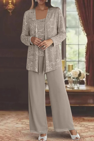 Damski trzyczęściowy zestaw z cekinami | elegancki