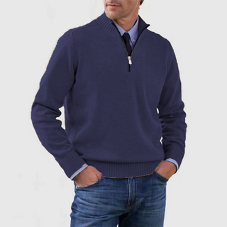 Men's knitted pullover with quarter zipper | stand-up collar