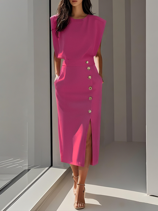 Jupe midi femme taille haute | Bouton