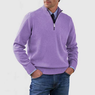 Men's knitted pullover with quarter zipper | stand-up collar