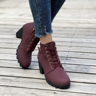 Women's lace-up ankle boots | Chunky heel with zipper