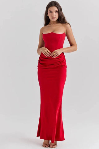 Damen Elegantes Trägerloses Abendkleid | Maxi