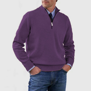 Men's knitted pullover with quarter zipper | stand-up collar