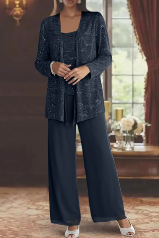 Damski trzyczęściowy zestaw z cekinami | elegancki