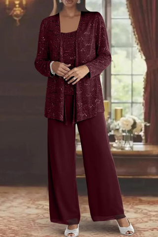 Damski trzyczęściowy zestaw z cekinami | elegancki