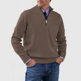 Men's knitted pullover with quarter zipper | stand-up collar