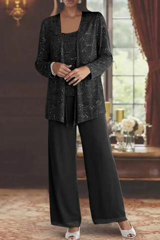 Damski trzyczęściowy zestaw z cekinami | elegancki