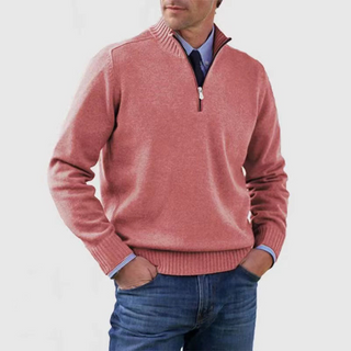 Men's knitted pullover with quarter zipper | stand-up collar