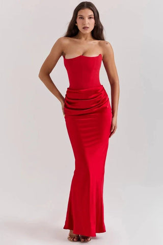 Damen Elegantes Trägerloses Abendkleid | Maxi
