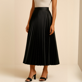 Falda plisada para mujer con cintura alta | Midi