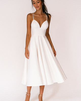 Vestido para invitadas de boda con tirantes finos para mujer | Midi