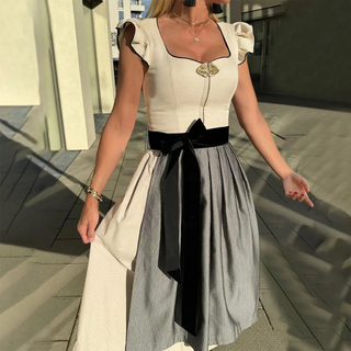 Dámské midi dirndl šaty na Oktoberfest | Volánkové rukávy