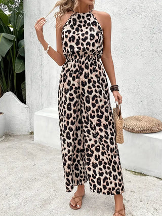 Damen Jumpsuit mit Leopardenmuster | Halter-Ausschnitt