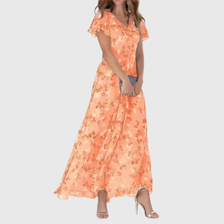 Damen Kleid mit V-Ausschnitt und Blumenmuster | Maxi