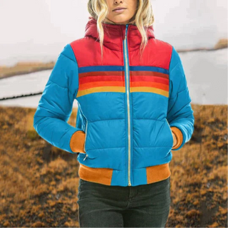 Women's Winter Puffer Jacket | With Retro Stripes