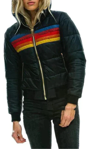 Women's Winter Puffer Jacket | With Retro Stripes