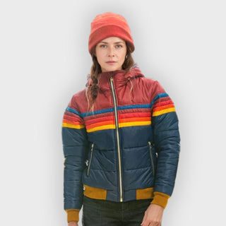Women's Winter Puffer Jacket | With Retro Stripes