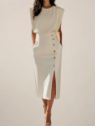 Jupe midi femme taille haute | Bouton