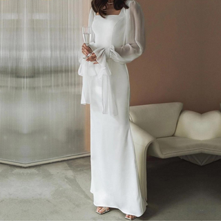Damen Langarm Hochzeitskleid | Maxi