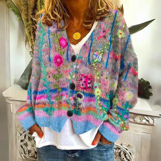 Women's Floral Knit Cardigan | With Button Placket