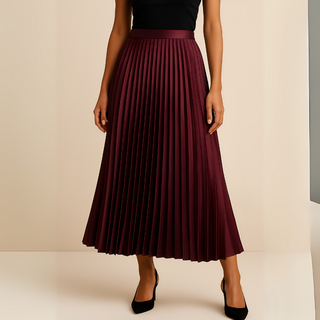Falda plisada para mujer con cintura alta | Midi