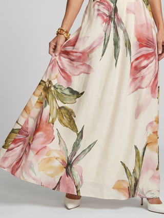 Damska sukienka na szyję z nadrukiem kwiatowym | Maxi