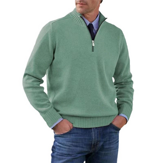 Men's knitted pullover with quarter zipper | stand-up collar