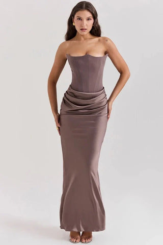 Damen Elegantes Trägerloses Abendkleid | Maxi