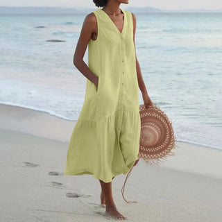 Damen V-Ausschnitt Kleid mit Knöpfen | Midi