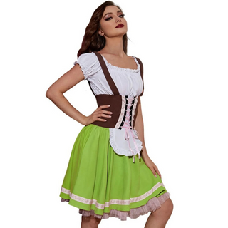 Damen-Dirndl-Oktoberfestkostüm | Rock mit Schürze und geschnürtem Oberteil