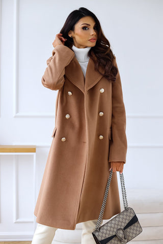 Women's trench coat | Double-breasted with texture & long cut