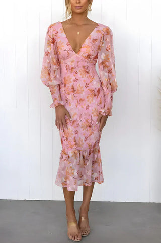 Robe cocktail à motif floral femme | midi
