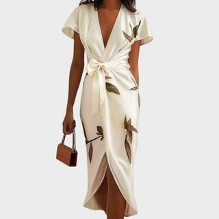 Damen Kleid mit V-Ausschnitt und Blumenmuster | Midi