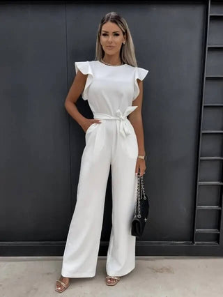 Damen Eleganter Jumpsuit mit Rüschen | Weites Bein