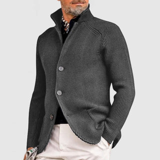 Men's cardigan with rib pattern | Stand-up collar