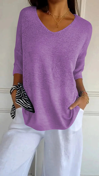 Damen V-Ausschnitt Oversized Stricktop | Halbarm