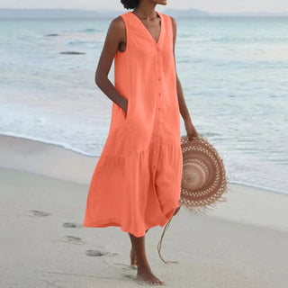 Damen V-Ausschnitt Kleid mit Knöpfen | Midi