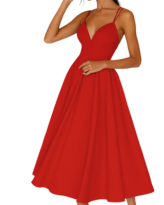 Vestido para invitadas de boda con tirantes finos para mujer | Midi