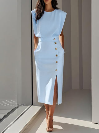 Jupe midi femme taille haute | Bouton