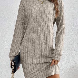 Damen Winter Langarm kleid | Geripptes Mini