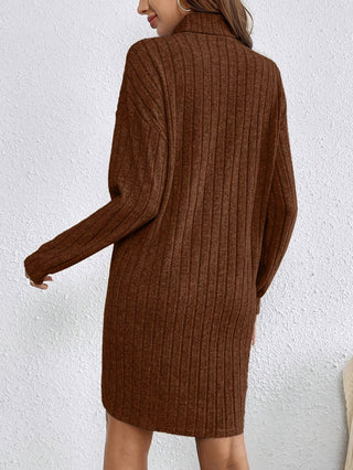 Damen Winter Langarm kleid | Geripptes Mini