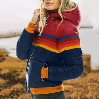 Women's Winter Puffer Jacket | With Retro Stripes