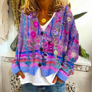 Women's Floral Knit Cardigan | With Button Placket