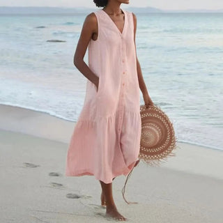 Damen V-Ausschnitt Kleid mit Knöpfen | Midi
