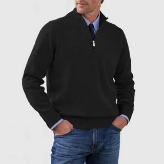 Men's knitted pullover with quarter zipper | stand-up collar