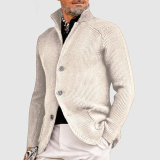 Men's cardigan with rib pattern | Stand-up collar