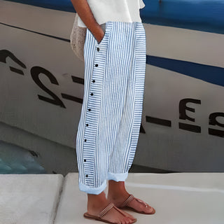 Damen Hose mit Weitem Bein und Knöpfen | Lässig